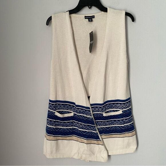 American Living Women’s Open Front Sleeveless Aztec Print Knit Duster Sweater - Picture 1 of 3